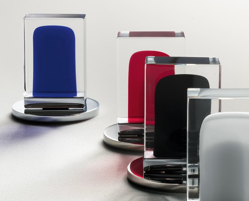Selection of Murano Glass block handles in blue, red, black and white